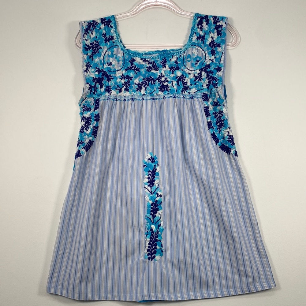 Mi Golondrina Embroidered Tunic Top Women's Medium Blue